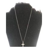 Ladies Silver Cross Necklace W/Rose Detailing -