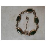 Ladies Jade Bracelet W/safety Chain - Marked 12K