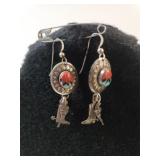 Ladies Southwestern Silver Dangle Earrings W/boot