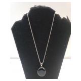 Ladies Silver Large Black Medallion - Both Marked