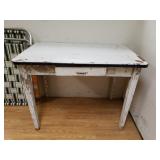 Antique Enamel Top Farmhouse  Style Table