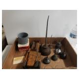 Vintage Oil Cans, Metal Truck Body, & Slinky