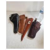 (3) Leather Gun Holsters & (1) Knife Sheath