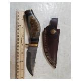 Damascus Steel Knife W/custom Handle & Sheath -