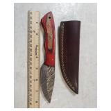 Damascus Steel Knife W/custom Handle & Sheath -