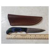 Damascus Steel Knife W/custom Handle & Sheath -