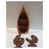 Wooden Decorative Boat & Rooster Wall Decor