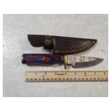 Damascus Steel Knife W/custom Handle & Sheath -