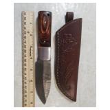 Damascus Steel Knife W/custom Handle & Sheath -