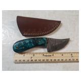 Damascus Steel Knife W/custom Handle & Sheath -