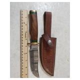 Damascus Steel Knife W/custom Handle & Sheath -
