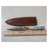 Damascus Steel Knife W/custom Handle & Sheath -