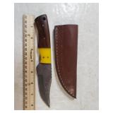 Damascus Steel Knife W/custom Handle & Sheath -