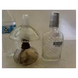 Antique Oil Lamp And Ladies Nip Bottle