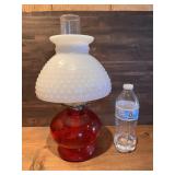 Vintage Ruby Red Hurricane Lamp White Hobnail