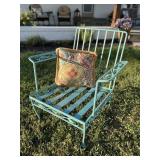 Vintage Cast Iron Chair With Throw Pillow, Straps