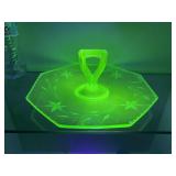 Vintage Uranium Etched Glass Serving Tray