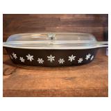 Vintage Black Snowflake Oval Divided Casserole