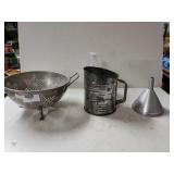 Vintage Flour Sifter, Strainer And Funnel