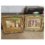 Set Of 2 Antique Oil On Canvas Paintings Signed