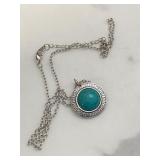 Unusual Turquoise Silver Tone Necklace