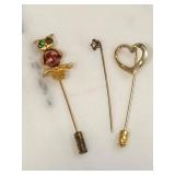 Vintage Gold Tone Hatpins Lot w/Unusual Owl