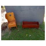 Primitive Wooden Heart Cut-Out Chair and Wooden