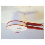 Vintage White/red Enamel Double Boiler
