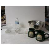 Pottery Mugs, Silver Like Bowl And 2 Frosted