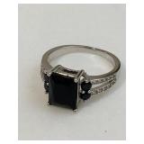 Vintage Sterling Black Onyx Diamond Rhinestone