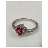 Vintage Style Sterling Heart Garnet/Ruby Promise