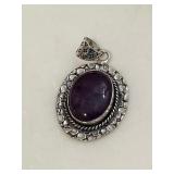 Silver Tone Amethyst Gemstone Pendant