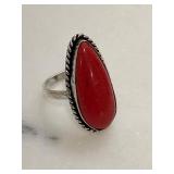 Sterling Southwestern Red Coral Gemstone Ring