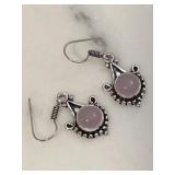 Silver Tone Rose Quartz Gemstone Earrings