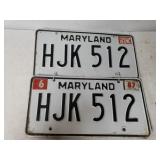 (2) Vintage Maryland License Plates