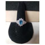 Ladies Ring W/Light Blue & Clear Stones - Size