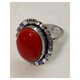 Sterling Red Coral Gemstone Ring