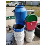 Large Lot Of Buckets And Small Blue Storage
