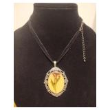 Large Antique Style Pendant w/ Dried Flowers,