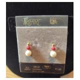 Trafari Red Jasper and Faux Pearl Earrings