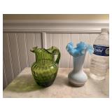 Blown Glass Thumbprint pitcher & Vintage Fenton