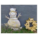 Two Vintage Metal Decorations - Snowman and