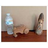 Wooden Tractor Pencil Holder & Signed Hand-Carved