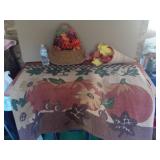 Two Fall Decorations and Pumpkin Rug