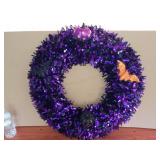 Large Tinsel Halloween Wreath - Purple & Black
