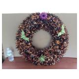Large Tinsel Halloween Wreath - Orange & Black