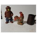 Vintage Smokey The Bear, Rooster Figure, And