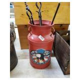 Antique Milk Jug With Fireplace Accessories