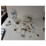 Vintage Trinket Box With Assorted Costume Jewelry