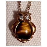 Gold Toned Owl Pendant And Necklace